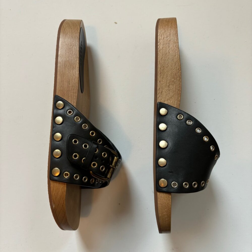 Isabel Marant Jaso Eyelet Leather Clog Slides Size 38 Black Studded Sand… - Picture 6 of 7